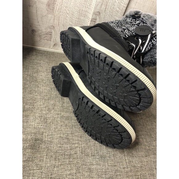 London Fog Boots Size 8 M LFW Milly B Black Gray Combo Furry Snow Winter Lace Up - Picture 6 of 8